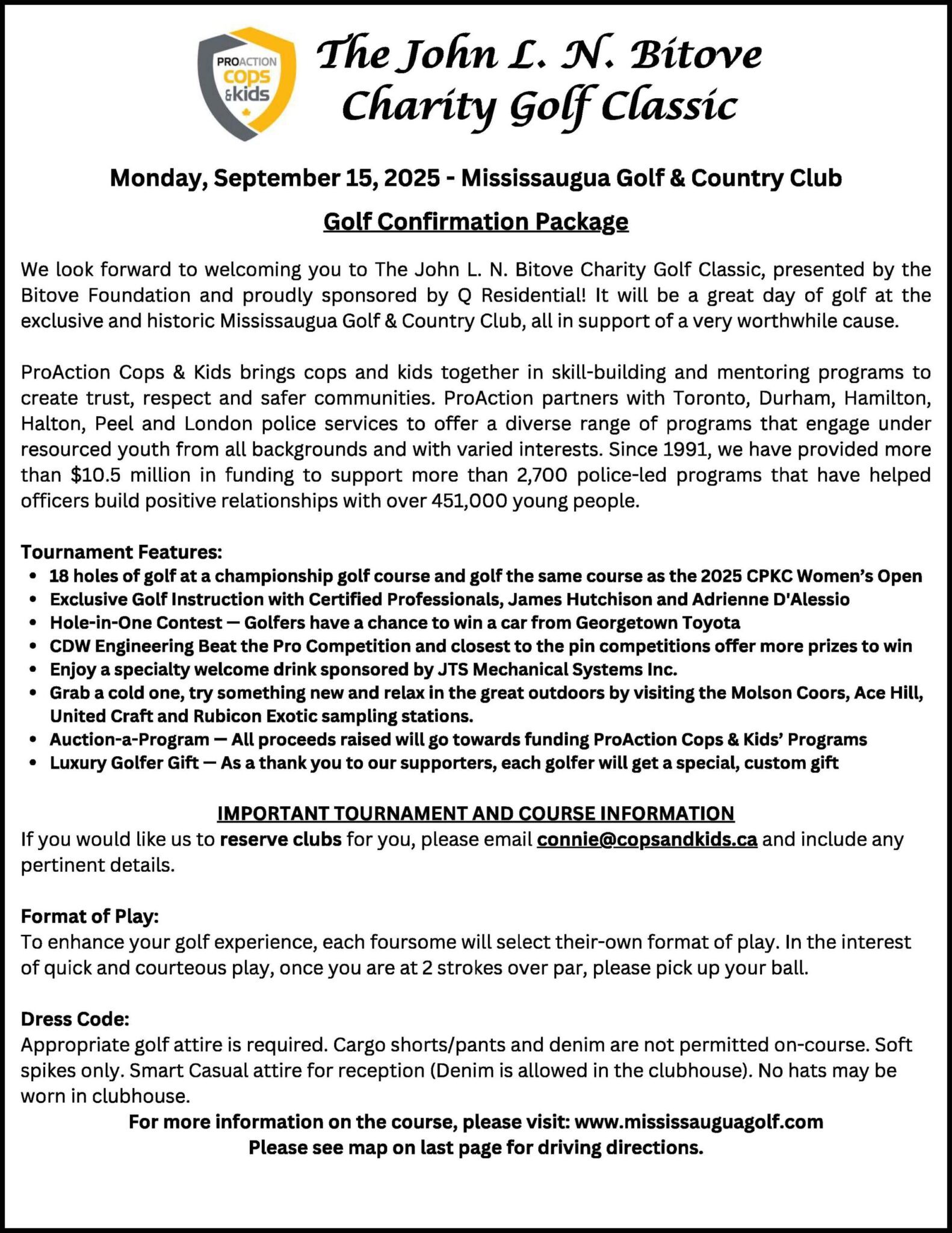 The John L.N. Bitove Charity Golf Classic Golfer Confirmation Package – Sept 2025_Page_1